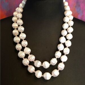 Vintage Chunky Bright White Double Strand Beaded Necklace Marked Japan
